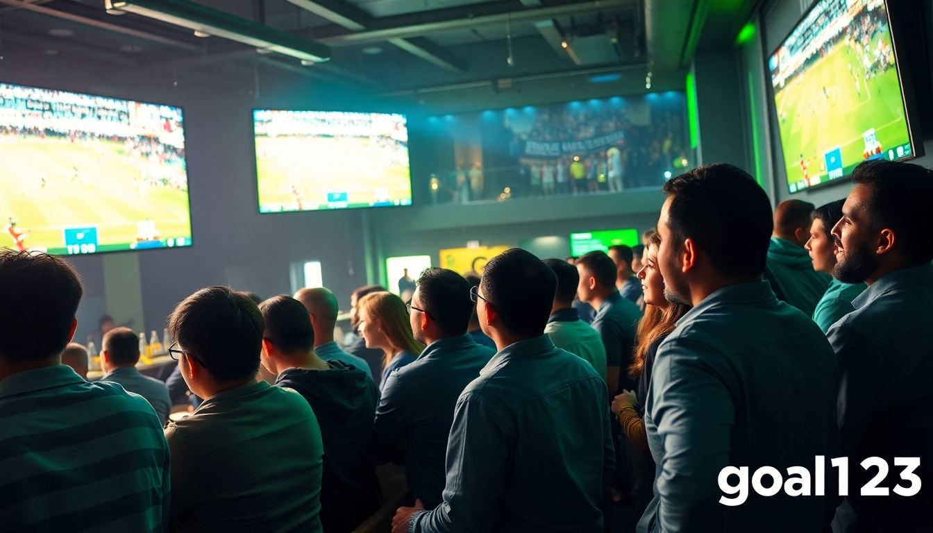 Engaged fans at a lively sports betting venue highlight goal123's thrill of sports wagering.