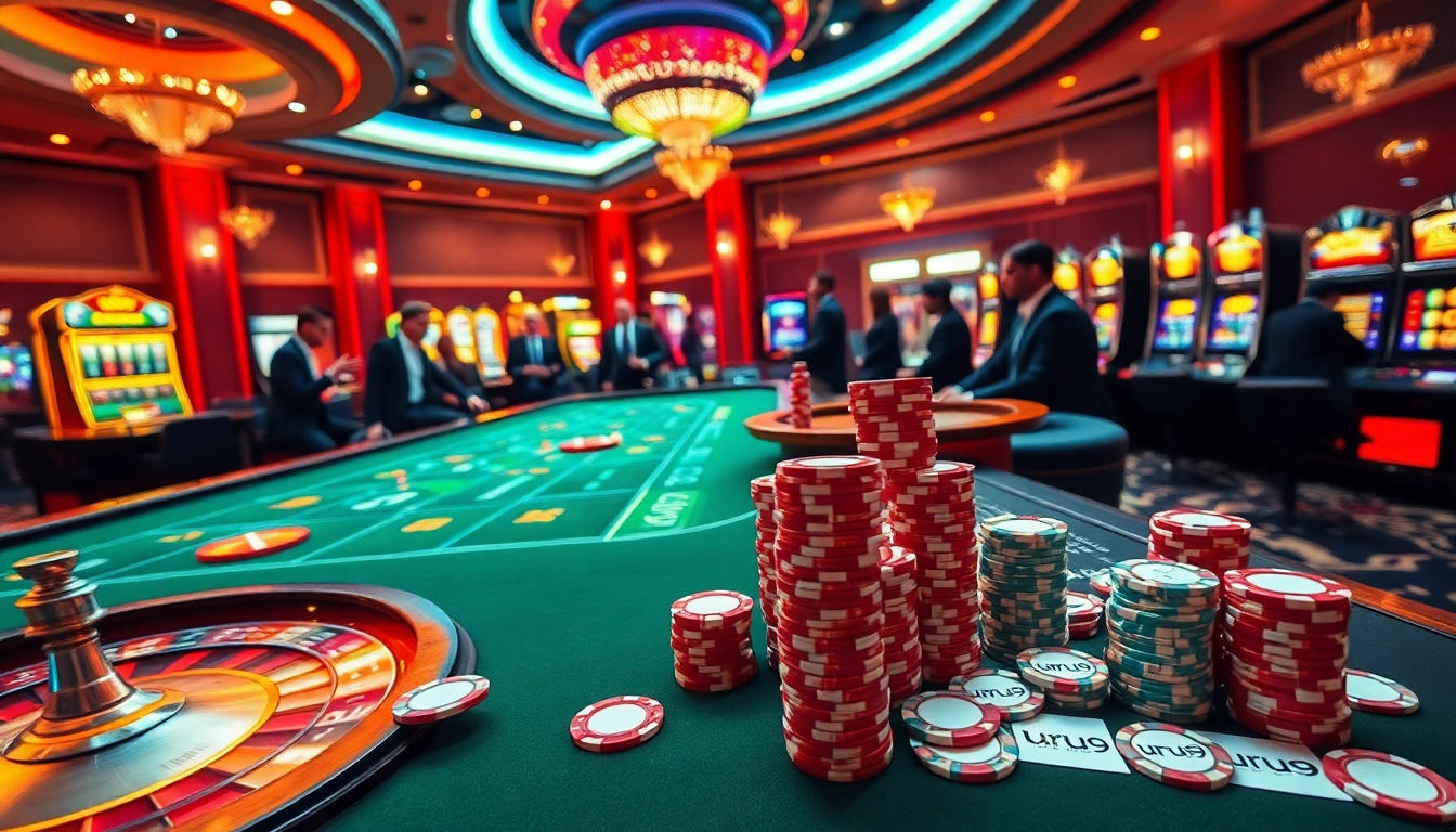 Experience the thrill of gambling with urus9 as elite players roll dice on a lavish casino floor, underscoring high stakes and excitement.