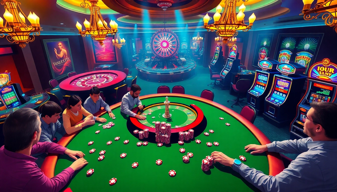 An engaging casino scene showcasing players around a poker table, highlighting how unfiltered AI brings immersive gambling experiences to life.