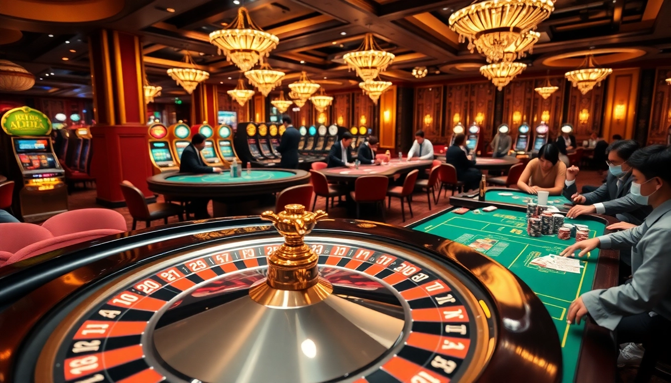 Players strategizing on kèo nhà cái at a vibrant casino table amid lively gaming excitement.