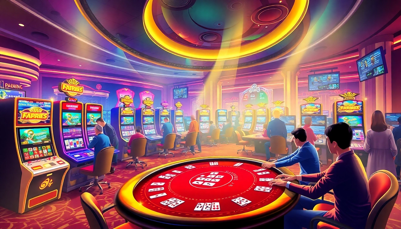 Experience VU88's vibrant casino setting with engaging slot machines and live poker action.