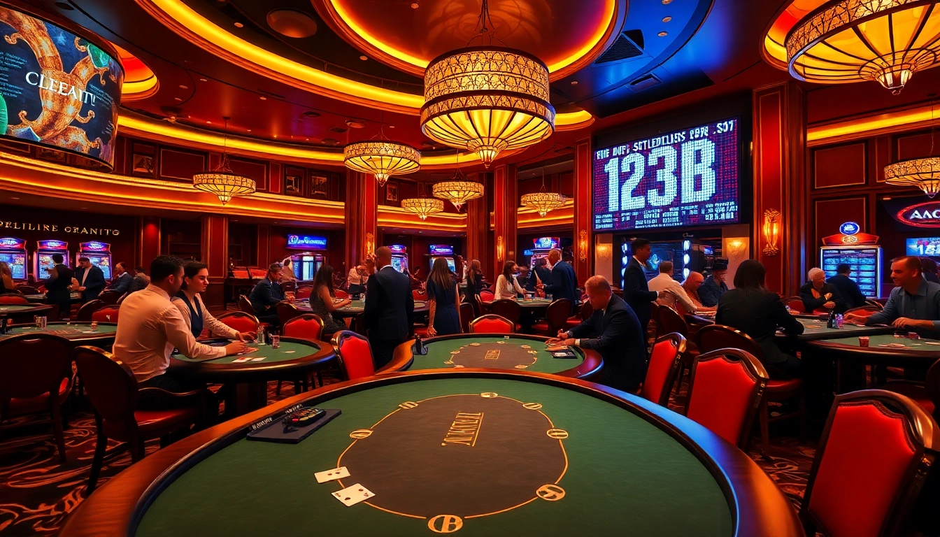 Experience the excitement of poker gameplay at 123 B Casino, featuring luxurious tables and high-stakes action.