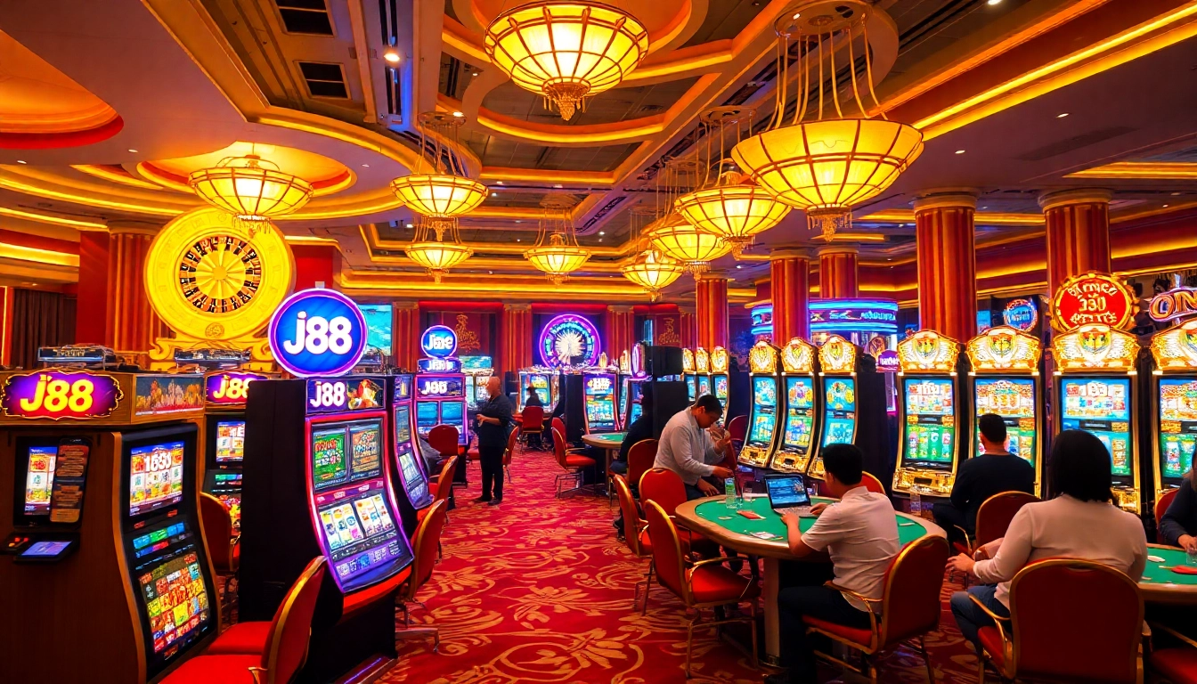 Exciting gameplay at the j88 nổ hũ slot machines in a vibrant casino setting.