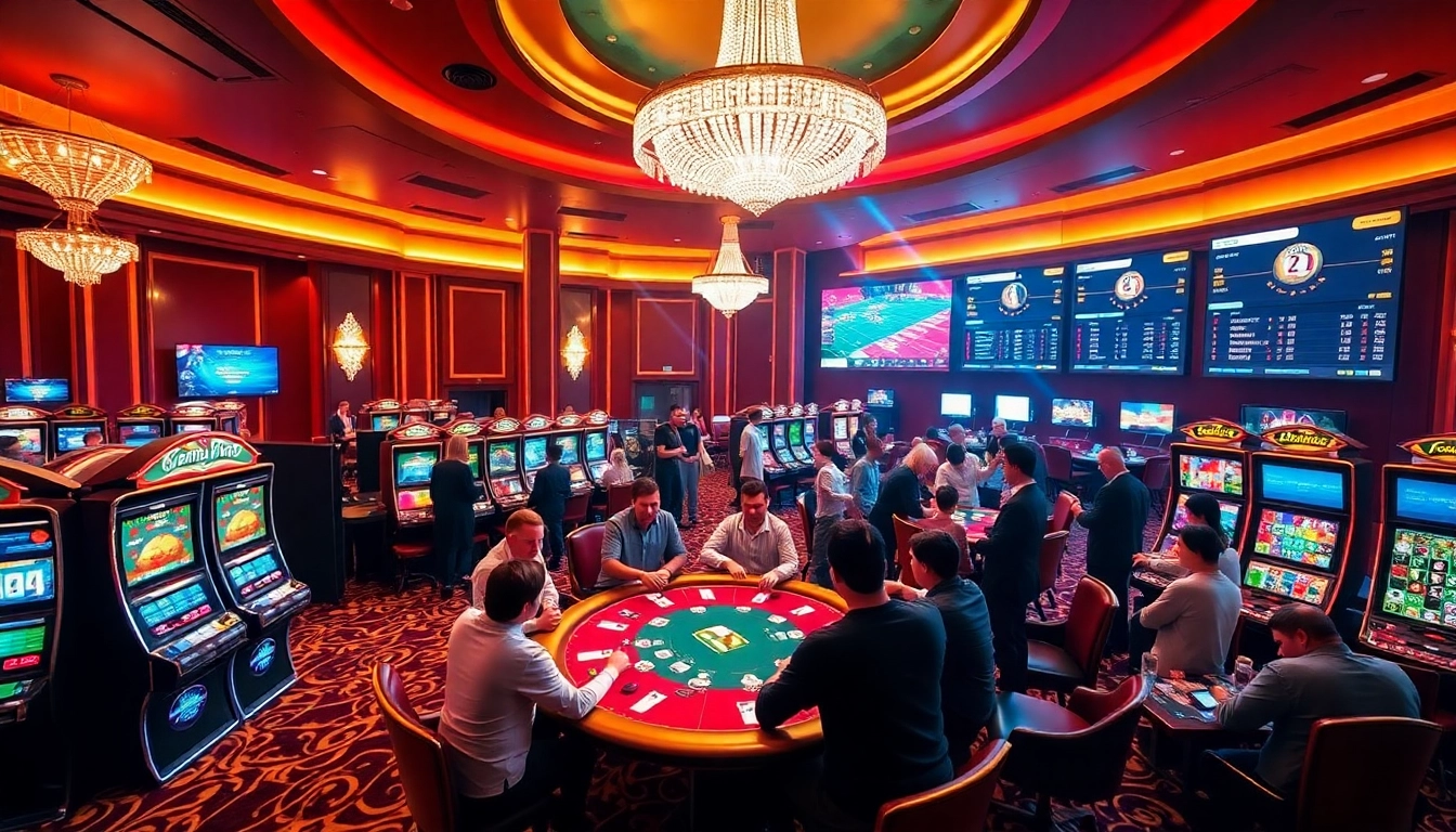 Experience the thrill of GemBet Online Casino with vibrant gaming action and luxurious decor.