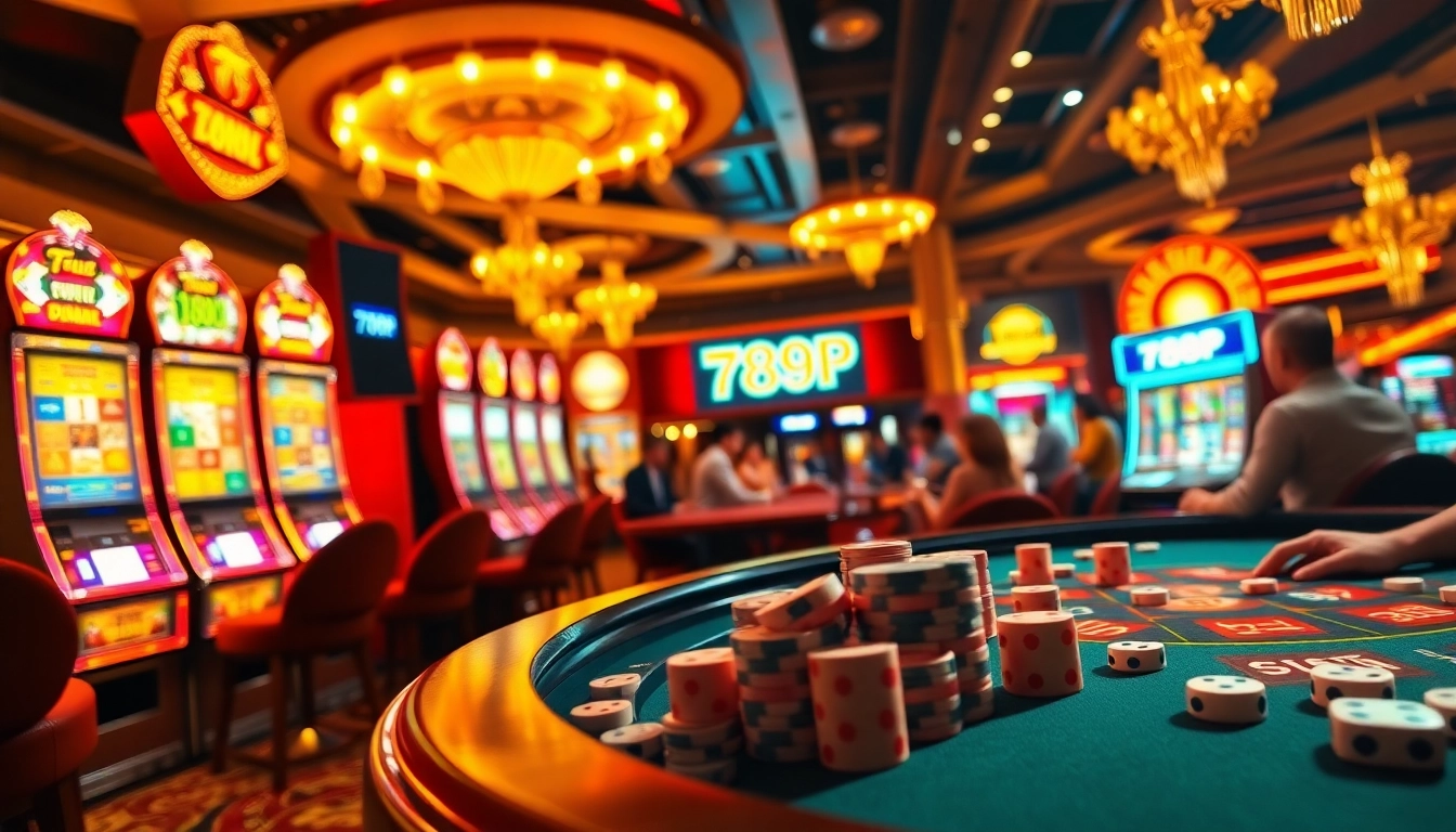 Experience the thrill of 789P at a vibrant casino with bustling tables and exciting games.