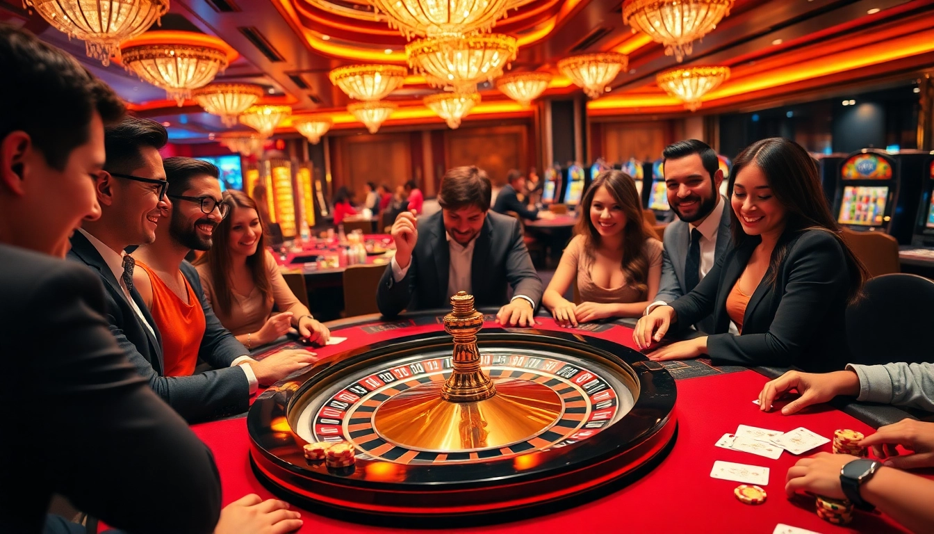 78 win at an upscale casino, showcasing tables with chips and cards, and a roulette wheel stirring excitement.
