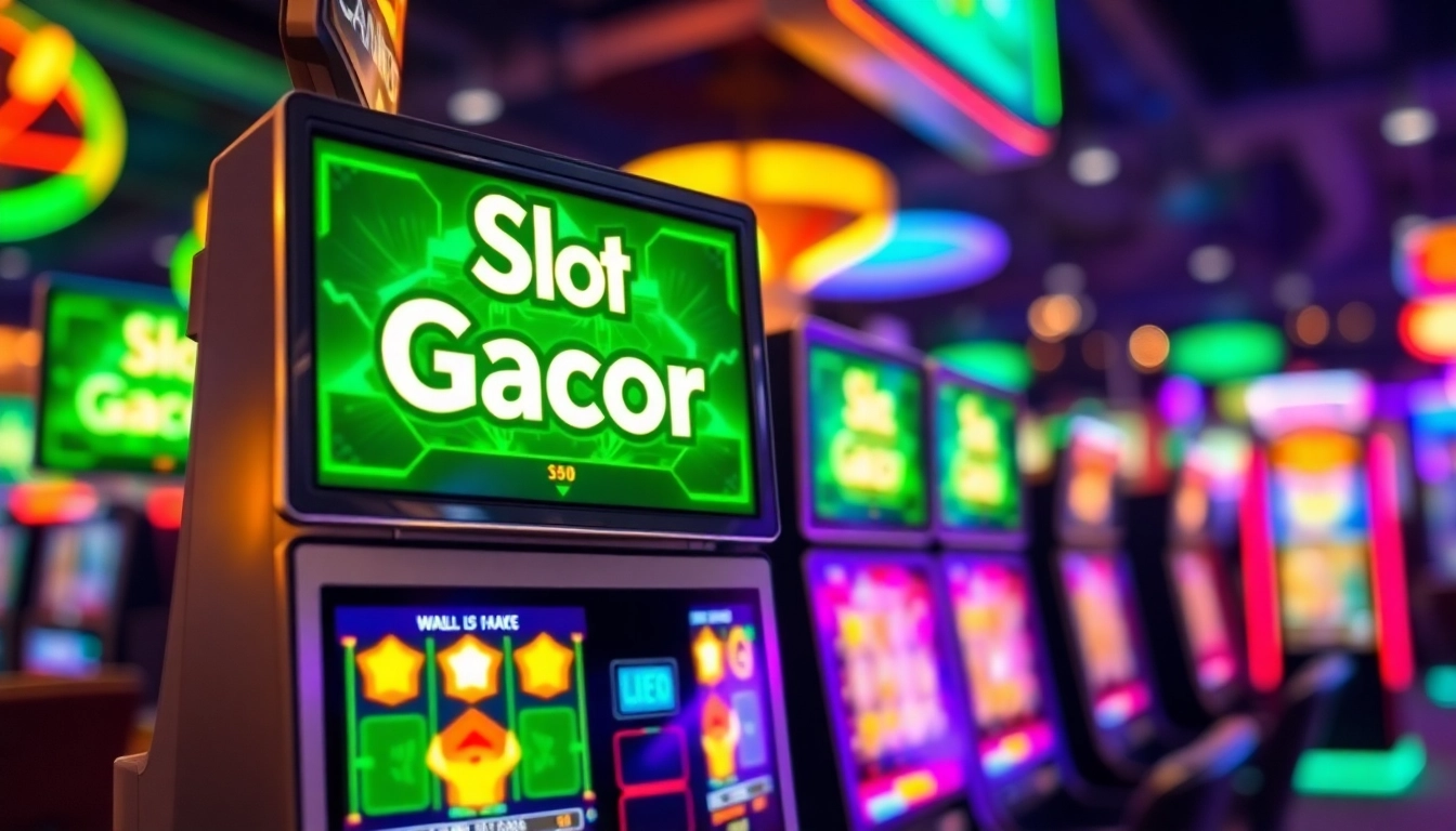 Explore the electrifying Slot gacor experience with colorful slot machines and dynamic graphics in a modern virtual casino.